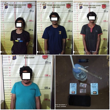 Gerebek Sebuah Rumah  Unit Reskrim Polsek Bontang Utara Sita 2 Klip Sabu, Amankan 4 Orang Pelaku