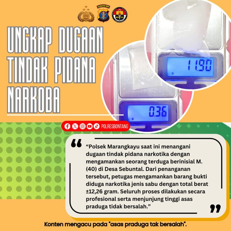 Polisi Amankan Terduga Peredaran Narkotika di Sebuntal, Belasan Gram Sabu Diamankan